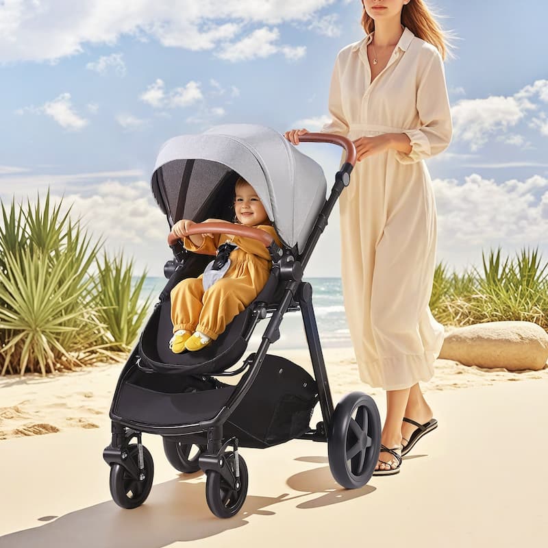 Oxford Aluminum Stroller with Bassinet and Adjustable Canopy - 35.4” L x 25.8” W x 43.9” H