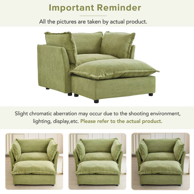 47" Cozy Upholstered Armchair with Movable Ottoman, Wide Seat, Curved Armrests and Soft Pillows