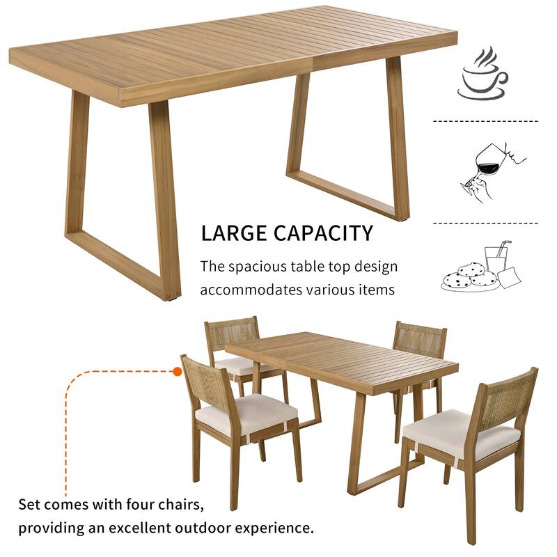 9 Pieces Acacia Wood Patio Dining Furniture Set, Farmhouse Dining Table Set with 4 Chairs and Removable Cushions