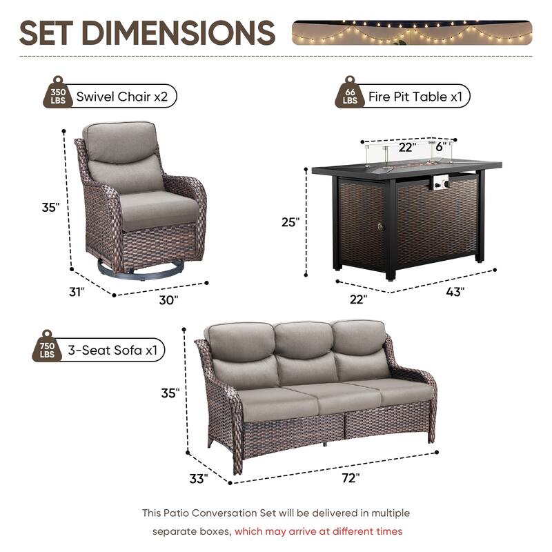 Pocassy 4/5 Piece Patio Sofa Furniture Set with 43" Fire Pit Table