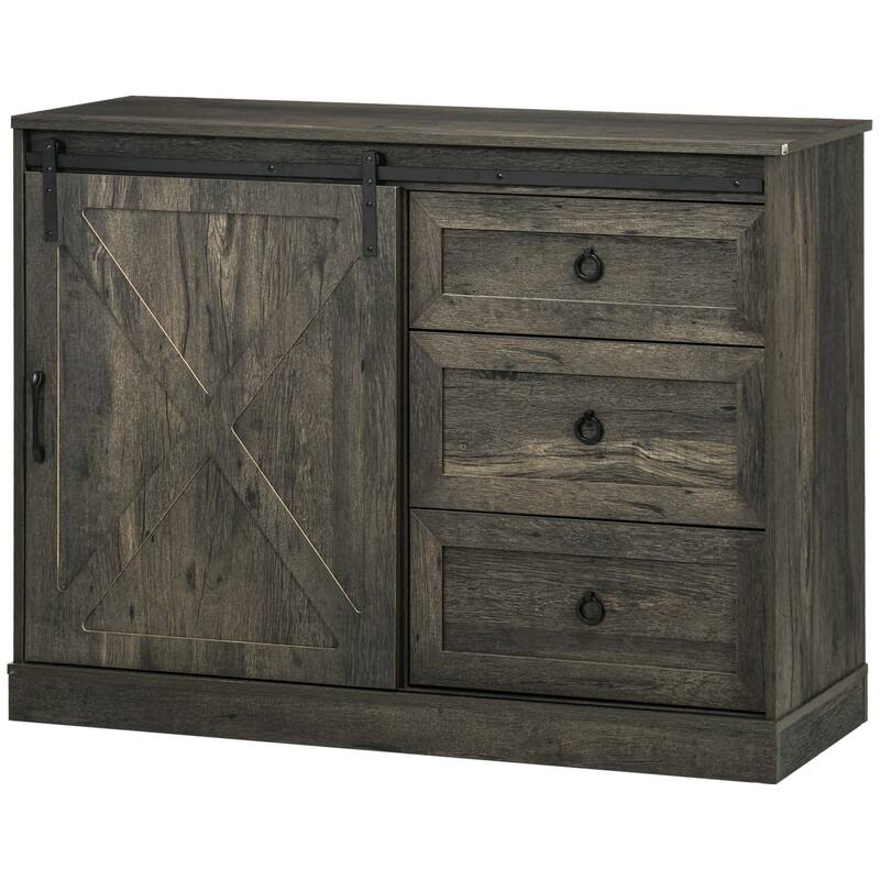 Sideboard Buffet Cabinet, Kitchen Cabinet Coffee Bar Cabinet with Sliding Barn Door and 3 Storage Drawers
