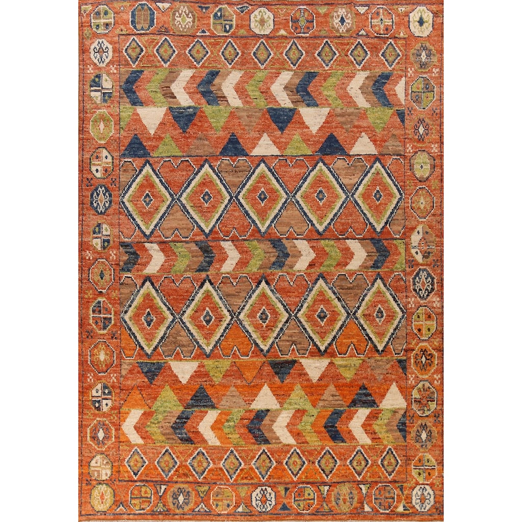 Orange Geometric Moroccan Large Rug Handmade Wool Carpet - 10'1" x 13'8"
