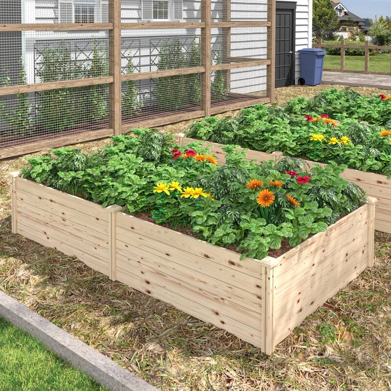 VEIKOUS Natural Wood Raised Garden Bed, Outdoor Planter Box for Vegetables, Flowers, Herbs, Natural Brown