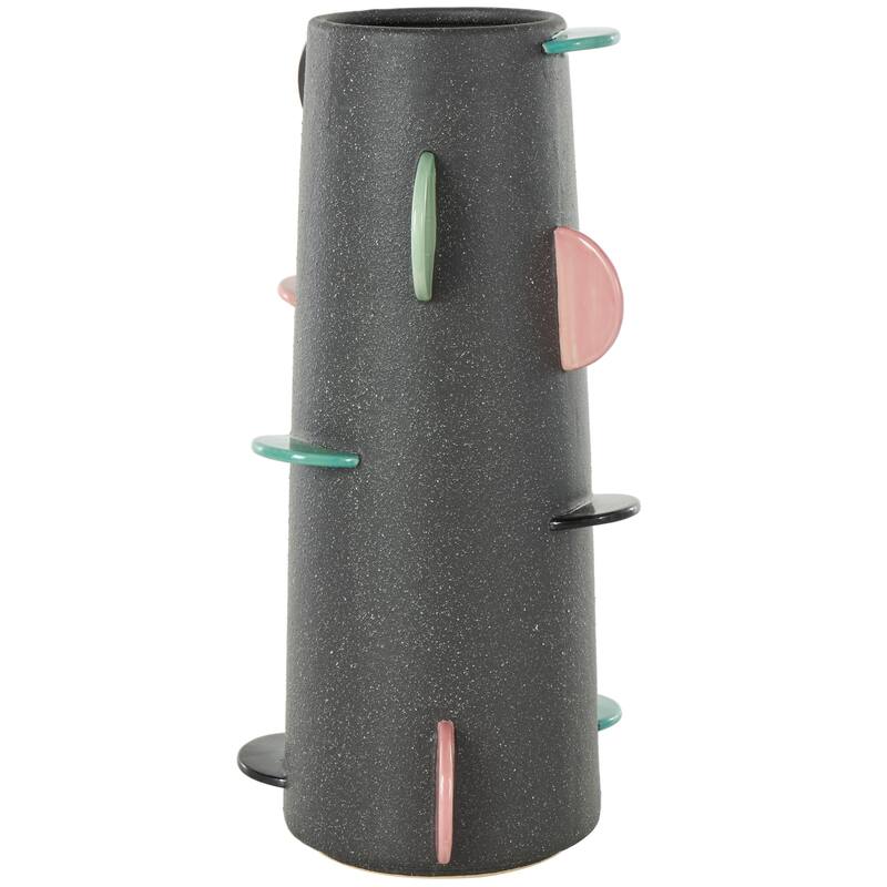 Ceramic Textured Vase with Multicolor Half-Moon Accents - Black - Roche River Decor - Black - 7"W, 9"H