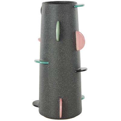 Ceramic Textured Vase with Multicolor Half-Moon Accents - Black - Roche River Decor