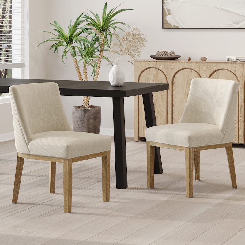 Fabric Upholstered Dining Chair with Rubberwood Legs, Beige Finish Kitchen Side Chairs for Kitchen, Dining Chairs Set of 2 - Beige