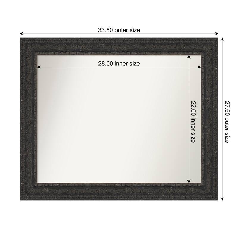 Attic Aged Non-Beveled Wood Framed Bathroom Vanity Wall Mirror - 34 x 28 in - Attic Aged Black