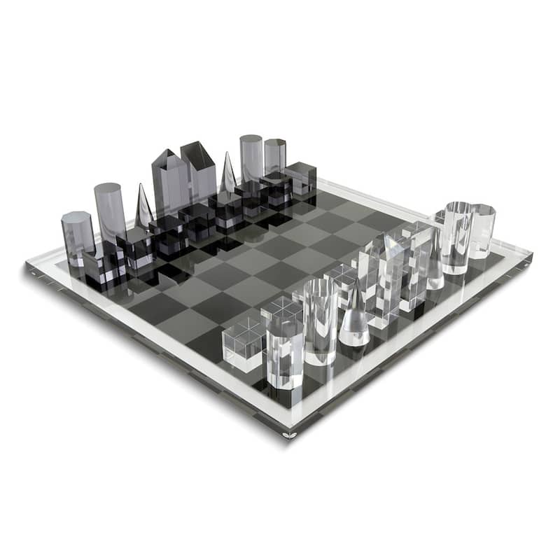 Curata Translucent Lucite Chess Set with Geometric Chessmen