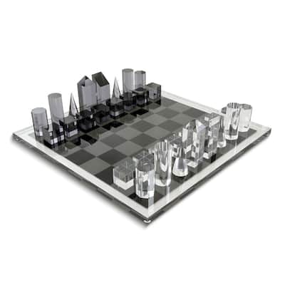 Curata Translucent Lucite Chess Set with Geometric Chessmen