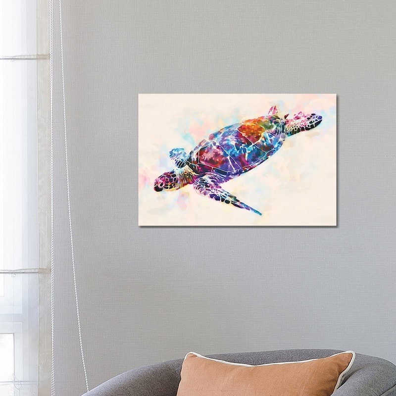 iCanvas "Watercolor Colorful Hawaiian Sea Turtle I" by Christine Zalewski Canvas Print - 18x26x1.5