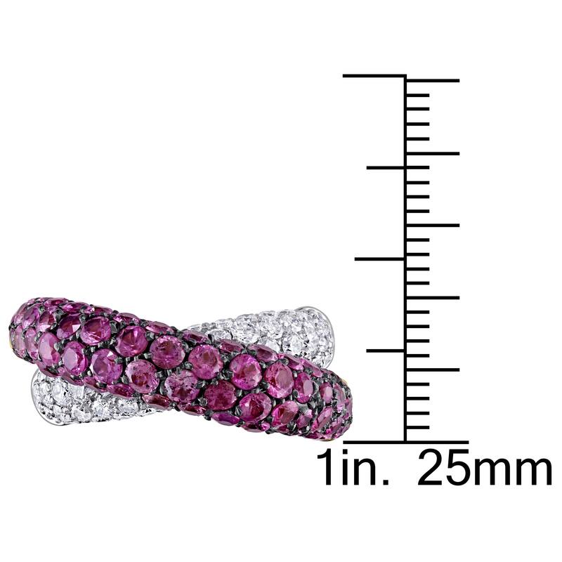 Miadora 7 15/16 CT TGW Pink Sapphire 1 7/8 CT TDWCrisscross Ring in 18k White and Yellow Gold