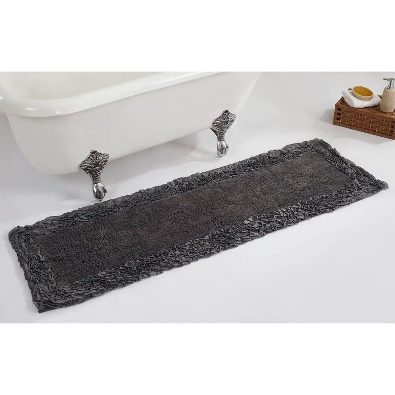 Better Trends Shaggy Border Collection Bathroom Rug -100% Cotton Tufted, Non-Skid Spray Latex Backing, Machine Washable Bath Mat - 20" x 60" Runner - Gray