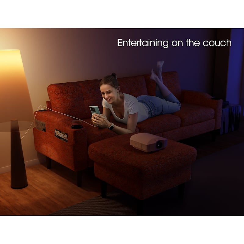 3 Seater L-shaped Sectional Sofa with Storage Ottoman, Built-in USB Ports, Cup Holders and Side Pockets for Living Room