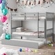 preview thumbnail 2 of 17, Twin Over Twin Rubber Wood Bunk Bed with Trundle, Convertible into 2 Twin Size Beds,with Ladder and Safety Guardrails-Grey