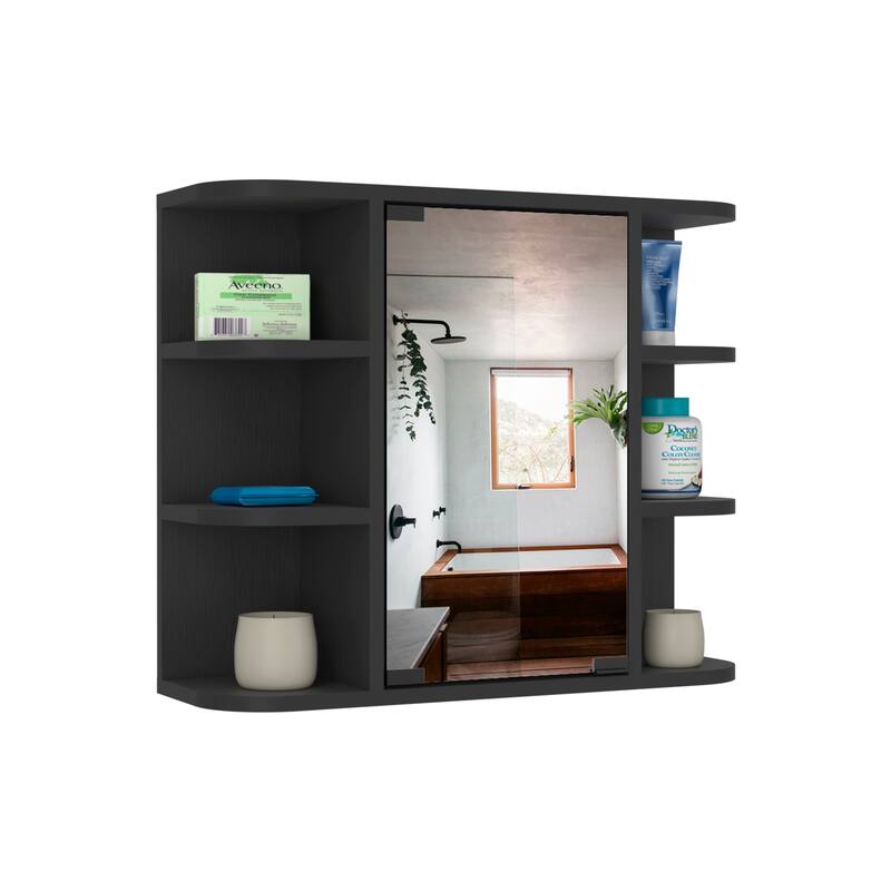 Light Gray Medicine Cabinet - 19.6" H, Mirror Door, 6 Open Shelves, 3 Interior Shelves, Wall-Mounted Storage