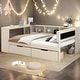 preview thumbnail 1 of 9, Cream Full Size Daybed with Upholstered Headboard, Storage Platform Bed with Storage Shelves Cream