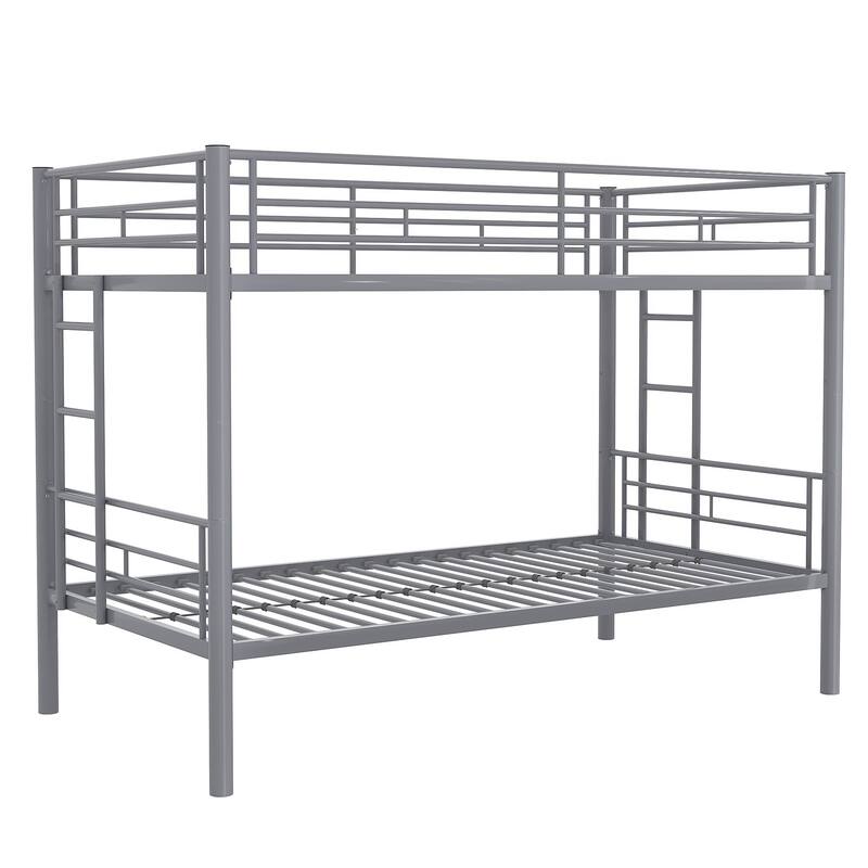 Bunk Bed Metal Twin Size Bunk Beds Frame with Ladder & Full-Length Guardrail Heavy Duty Sturdy 2 in 1 Convertible Bunk Bed