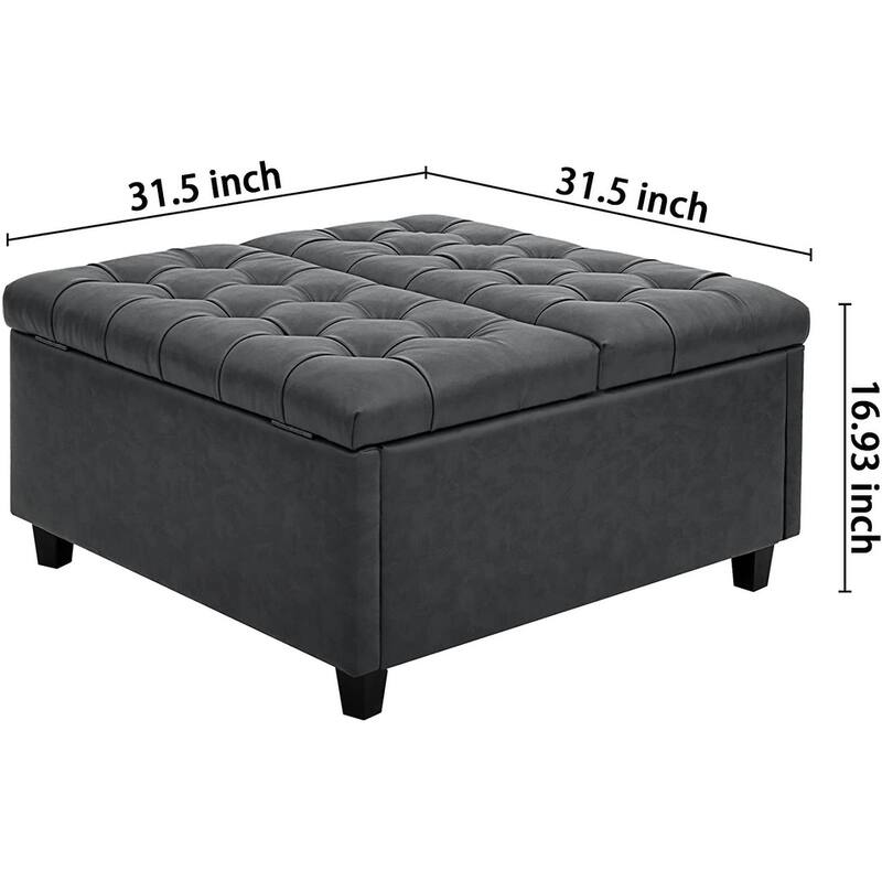 31.5 Inch Wide Square Coffee Table Lift Top Storage Ottoman, Grey
