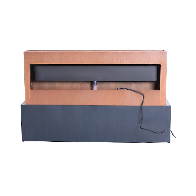 Lighted Rectangle 2-Tier Outdoor Garden Water Fountain with Planter - 39.37"