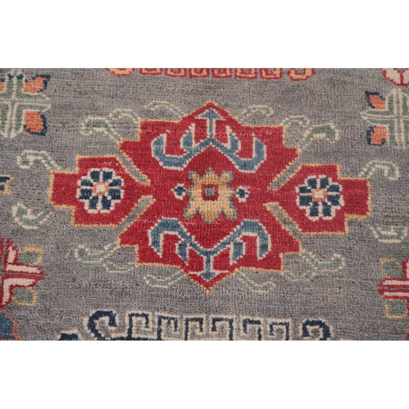Gray Geometric Kazak Oriental Area Rug Handmade Wool Carpet - 6'8" x 9'8"
