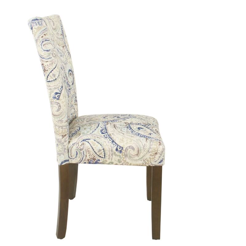 Parsons Dining Chair Set of 2, Cream Blue Velvet Paisley Print