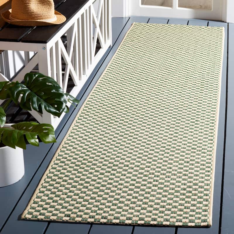 SAFAVIEH Courtyard Rosemie Indoor/ Outdoor Waterproof Patio Backyard Rug - 2'3" x 8' Runner - Dark Green/Beige