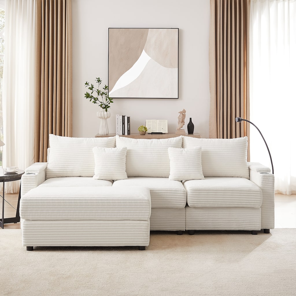 Living Room 3-Seater Sofa Sectional Sofa Couch with Storage Space and Movable Ottoman Lounge Sofa