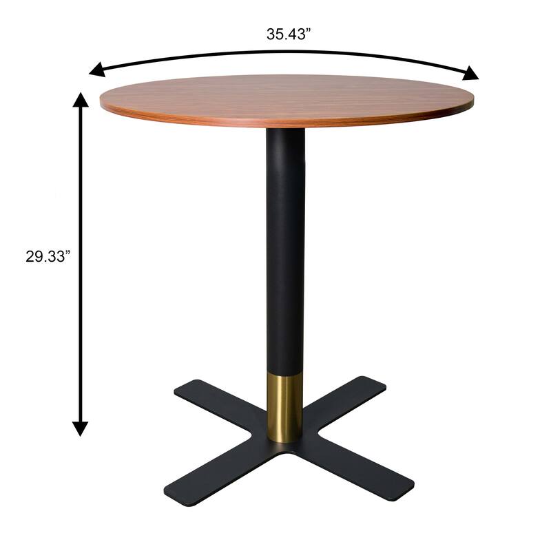 Vail Round Dining Table with 36 in. MDF Tabletop in Black Stainless Steel Cross Legs with Gold Accent Base Kitchen Table