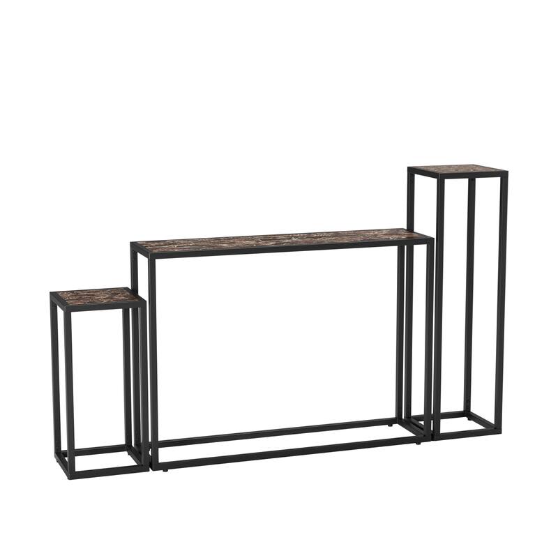 Anmytek Narrow Console Table Set 3 Piece Black Metal Frame,Living Room,Entryway