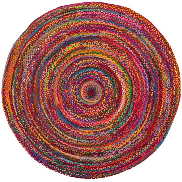 SAFAVIEH Georgine Handmade Braided Bohemian Cotton Rug - 8' x 8' Round - Red/Multi