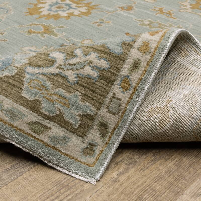 Meadow Bordered Traditional Teal/ Rust Area Rug