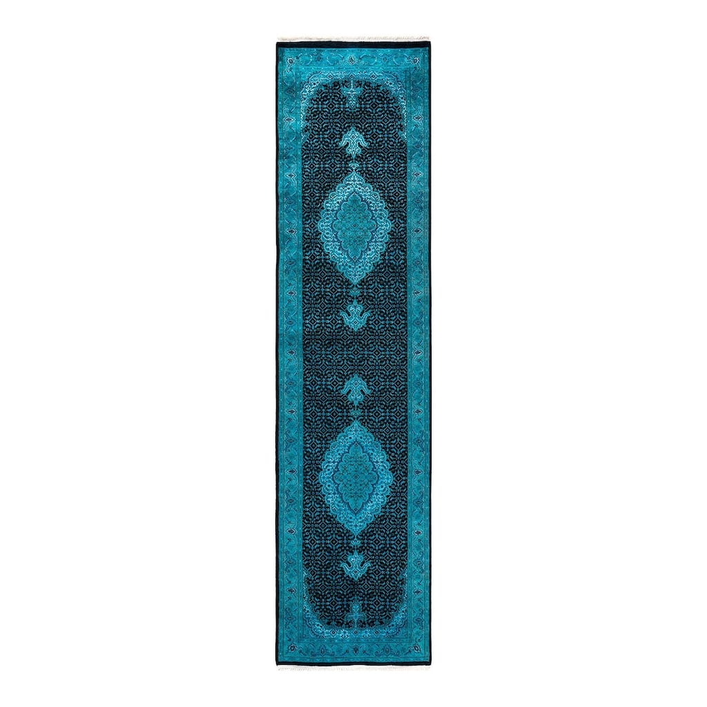 Fine Vibrance, One-of-a-Kind Hand-Knotted Runner Rug - Blue, 2' 6" x 10' 2" - 2' 6" x 10' 2"