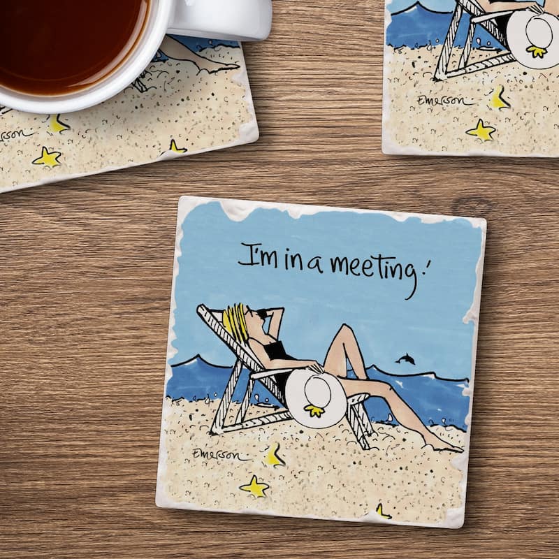 Counterart Absorbent Stone Coasters - I'm In A Meeting - Set of 4 - 4x4x1.205