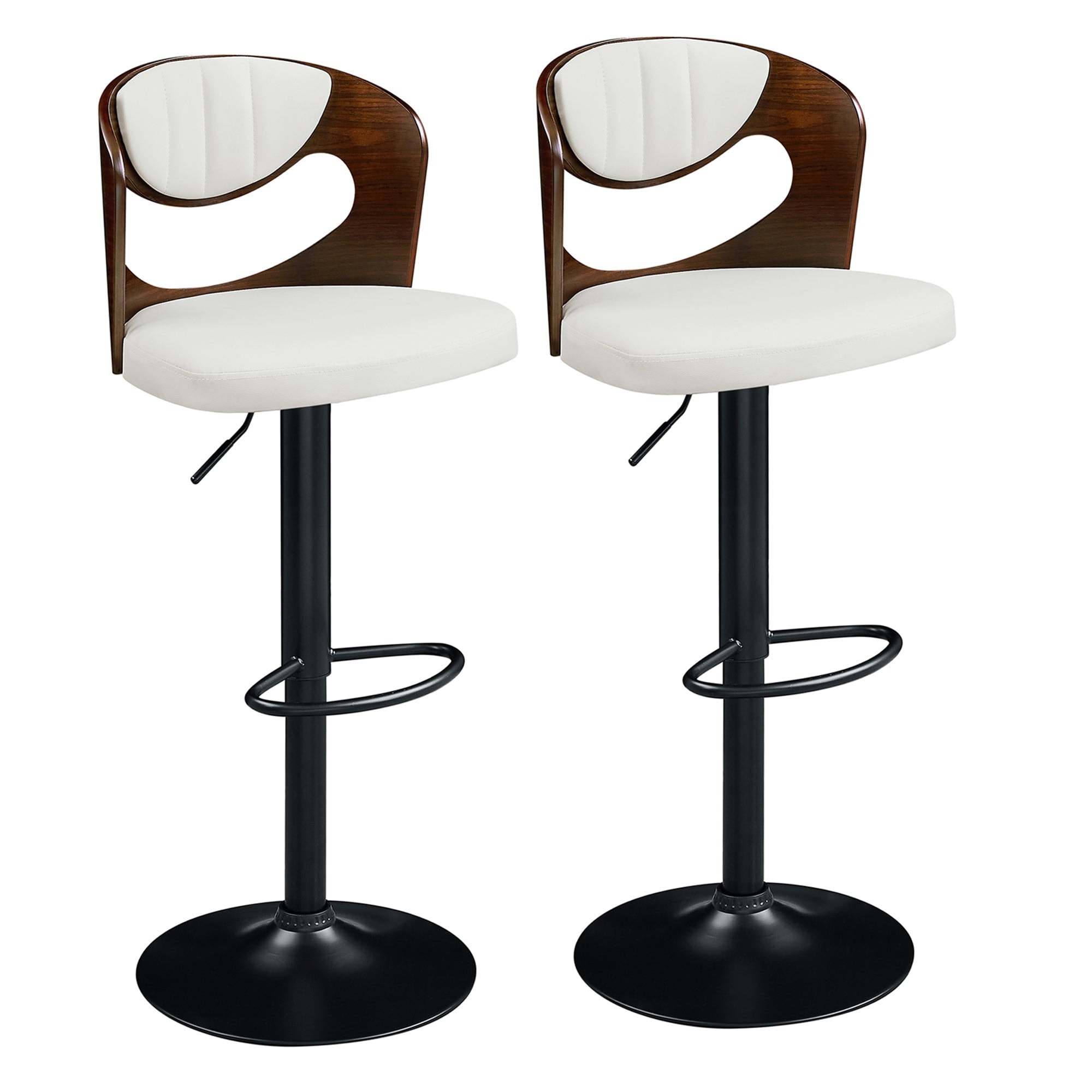 VECELO Adjustable Bar Stools Set Of 2 With Back - White PU Leather, Swivel, Height 24-32.7 Inch, 330 Lb Capacity - View #5