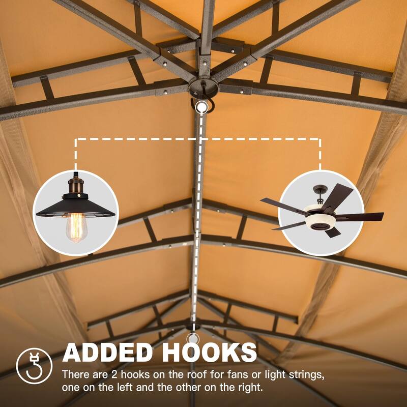 10x14FT Outdoor Gazebo with Double Roof, Privacy Curtains & Mosquito Netting, Heavy Duty Metal Frame Canopy for Patio, Backyard