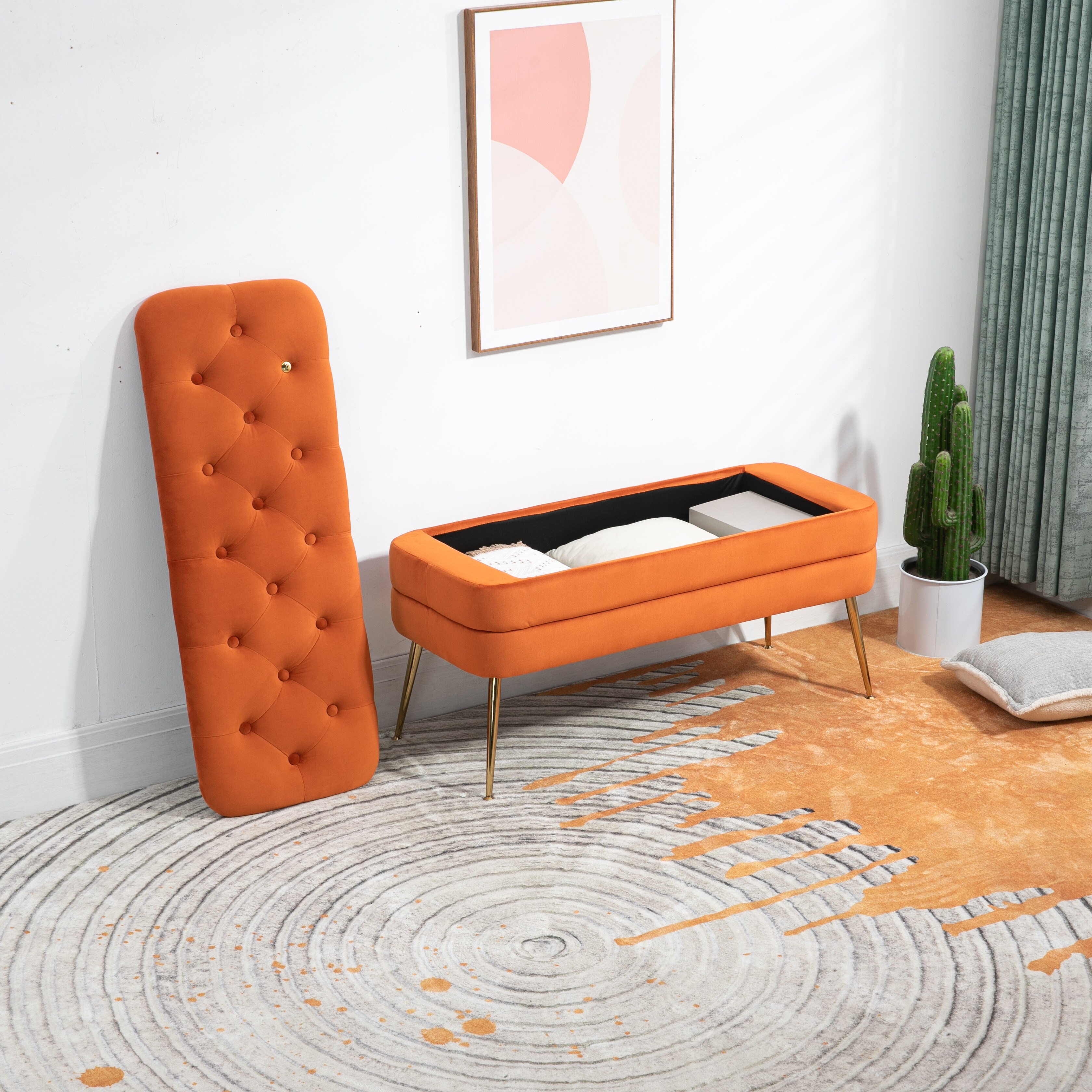 Storage Ottoman Upholstered Bedroom End Bench with Safety Hinge