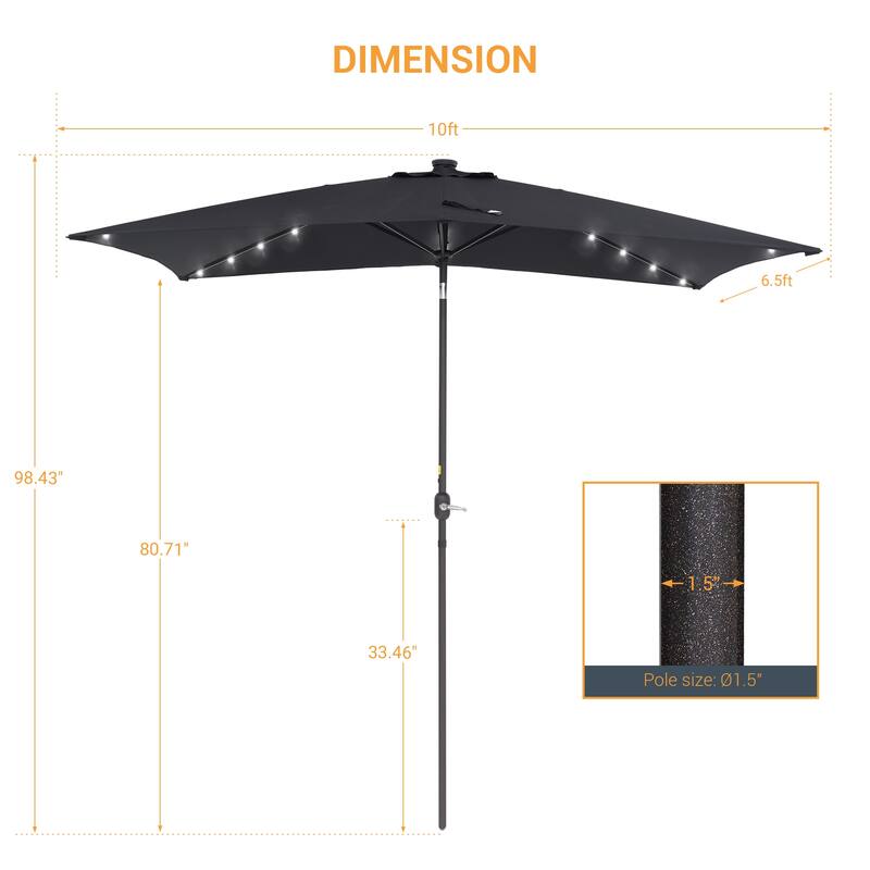 LIVOOSUN 10x6.5ft Steel Solar-Powered LED Patio Umbrella,w/Crank Tilt