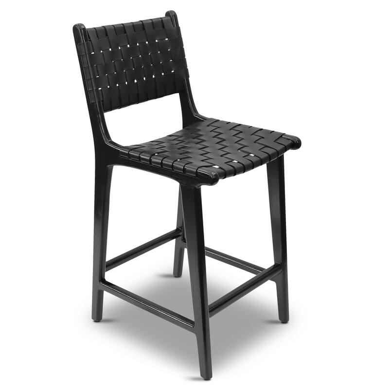 Poly & Bark Banda Teak & Leather Counter Height Stool - Solid Wood Frame