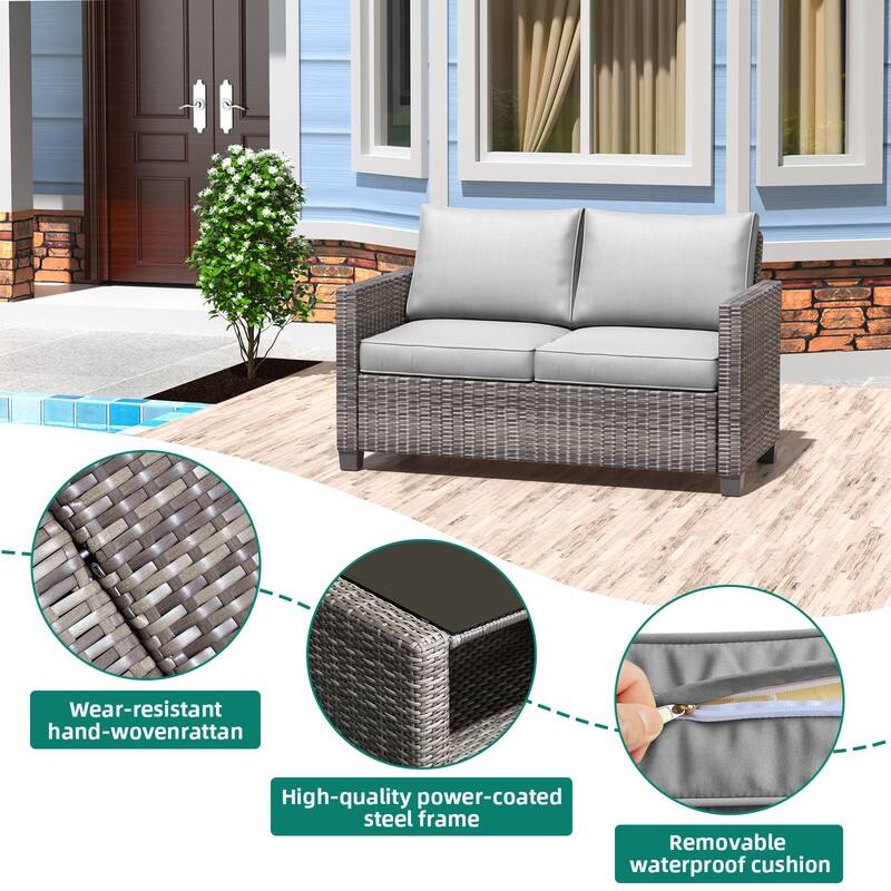 5-Piece Patio Wicker Conversation Sofa Set with Coffee Table,Rattan Sofa Chair with Cushion