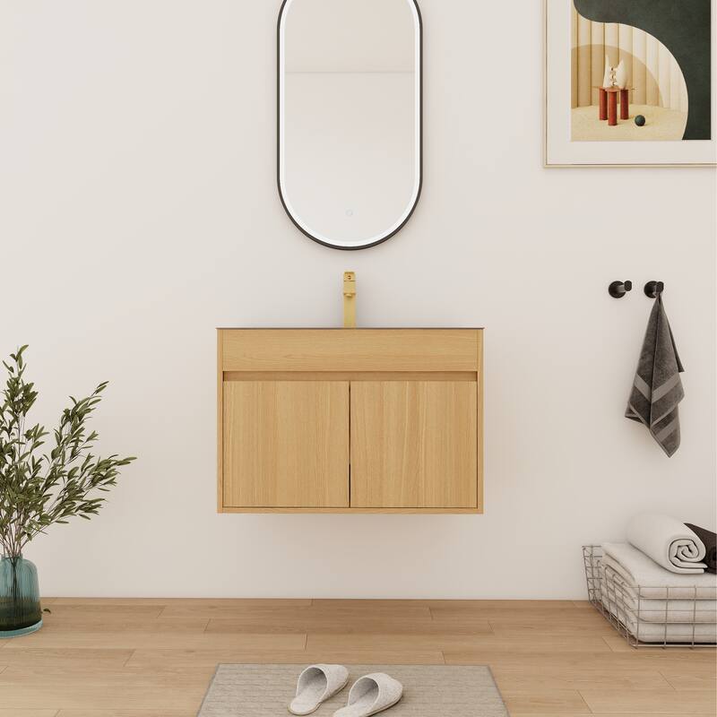 Bathroom Vanity With Stainless Steel Sink In 28 Inch, Floating/Freestanding Bathroom Vanity With 2 Soft Close Doors