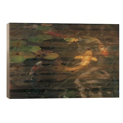 Gold And Calico Koi Print On Wood by Erin Sparler - Multi-Color