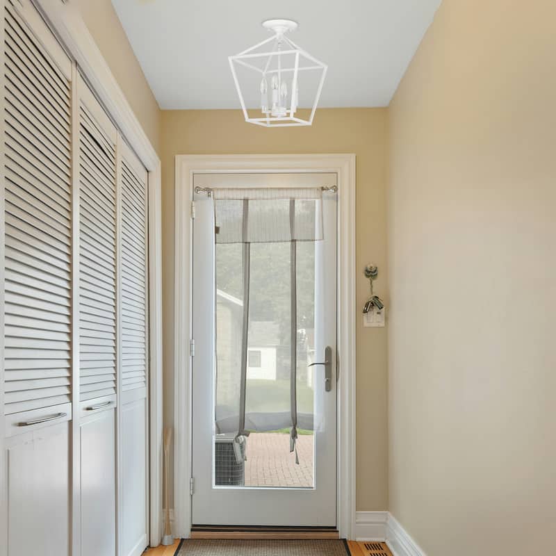 12 in. 4-Light Farmhouse Caged White Semi- Flush Mount Ceiling Light - N/A