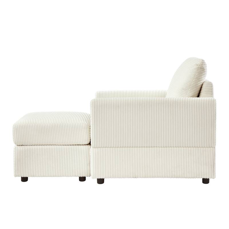 Classic Corduroy Chaise Lounge Chair with Ottoman,Upholstered Sofa Couch Chair for Living Room,Accent Lounge Chair with Armrests