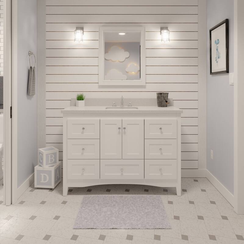 KitchenBathCollection Abbey 48" Bathroom Vanity with Quartz Top - White