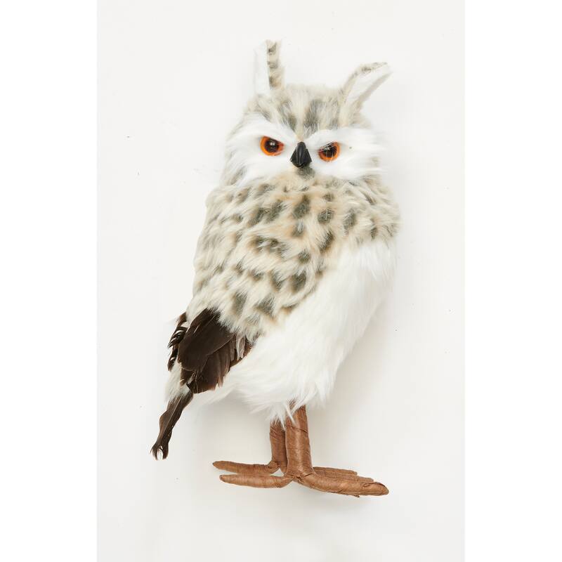 14" Standing Spotted Artificial Snow Owl - 14