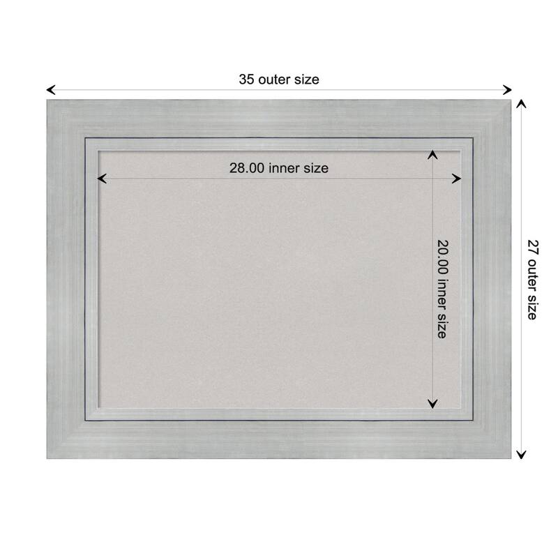 Romano Silver Wood Framed Grey Corkboard Bulletin Board - Board Size 28x20 - Board Size 28x20