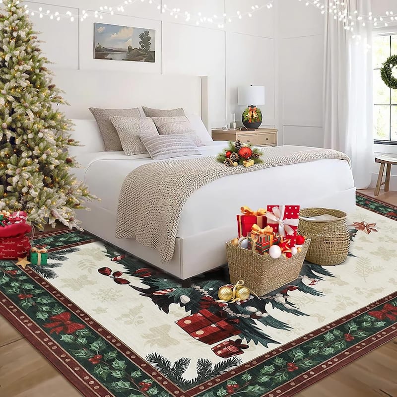 Washable Non-Slip Soft Low Pile Christmas Tree Area Rug - 1'6" x 2'6"