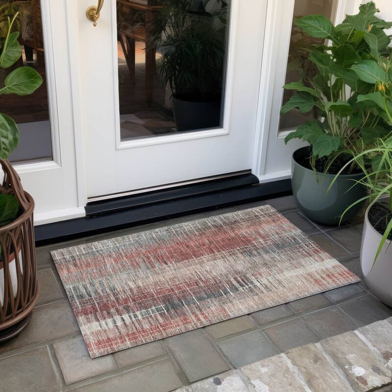 Machine Washable Indoor/ Outdoor Contemporary Aaron Chantille Rug - Paprika - 1'8" x 2'6"