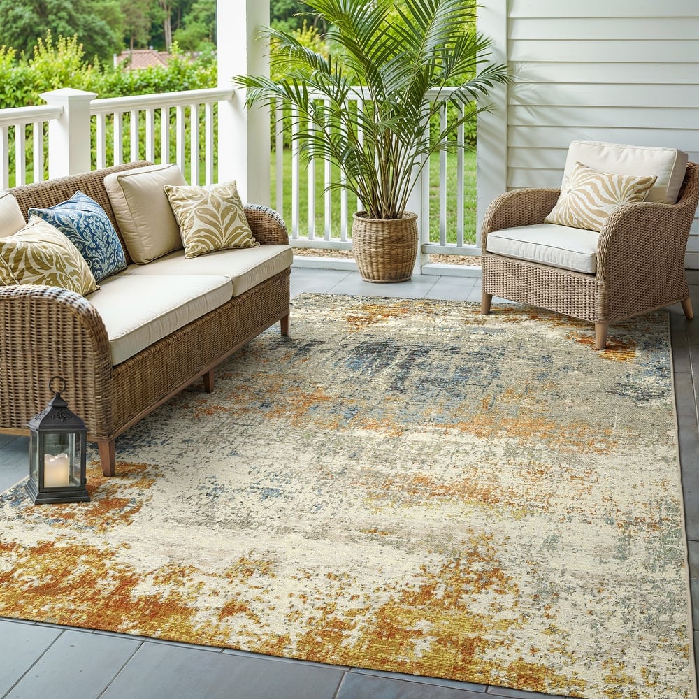 Style Haven Nova Distressed Elements Abstract Beige/ Orange Area Rug