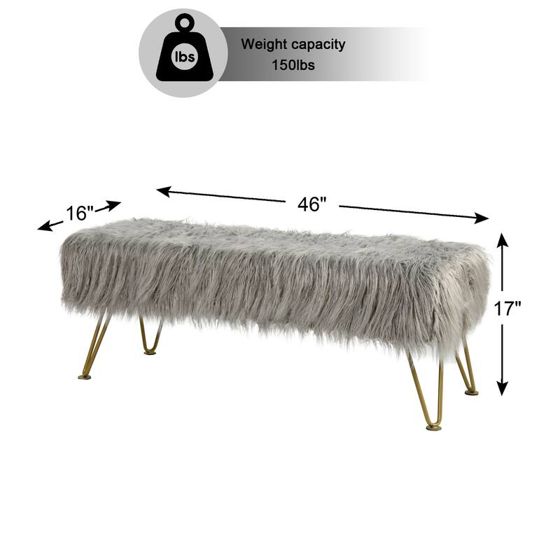 Home Soft Things Mongolian Ottoman Bench with Gold Metal Legs
